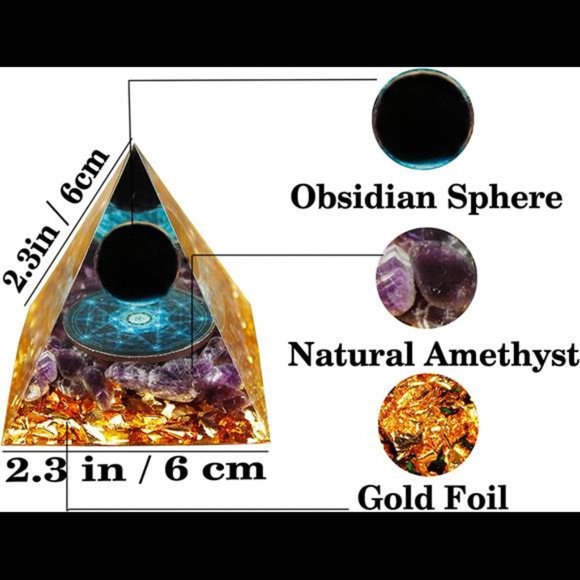 Orgone Pyramid Obsidian Ball & Amethyst Crystal Gift Nubian Orgone Pyramid - Picture 3 of 3